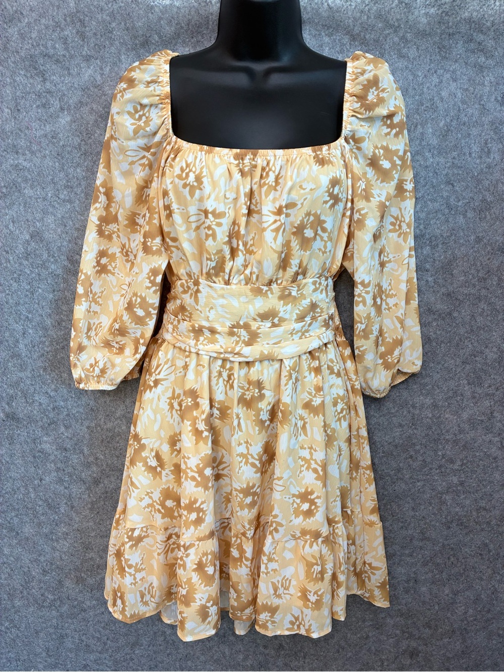 Floral Puff Sleeve Mini Dress Smocked Waist Cottagecore Boho Fall Romantic Sz M